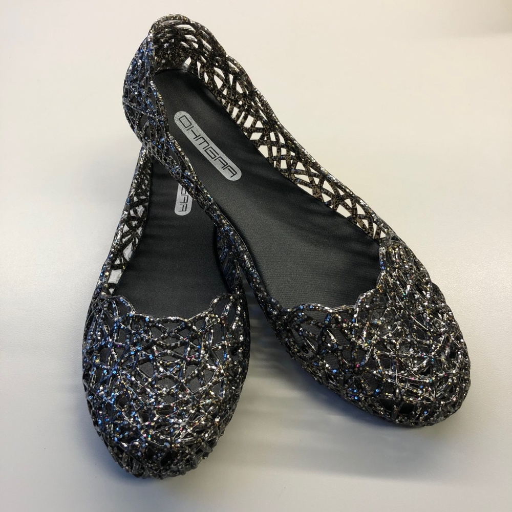 Black Sparkle Jelly Ballet Flats - EUC!